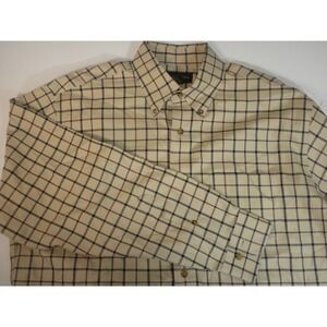Brooks Brothers Shirt Mens L Beige Black Non Iron‎ Window Pane Plaid Button Down
